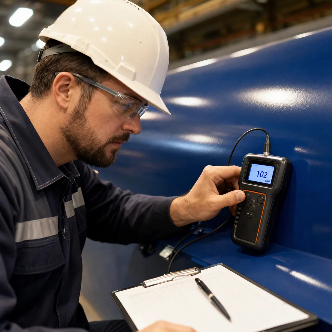 Measuring dry film thickness on a coated surface