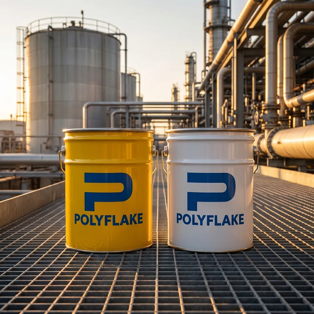 Polyflake coating pails at a petrochemical tank farm