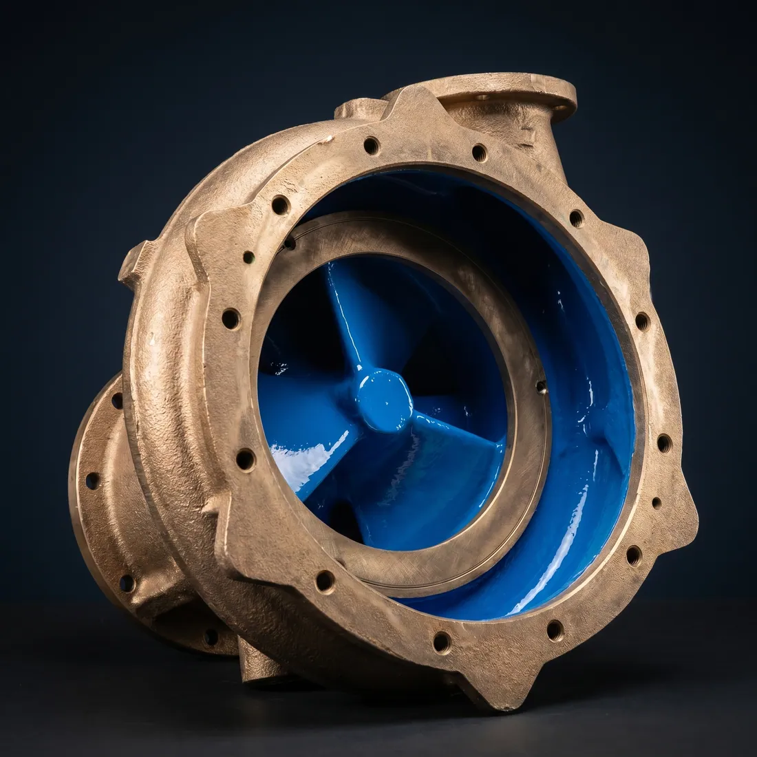 Bronze pump housing with Polyflake protective coating and impeller